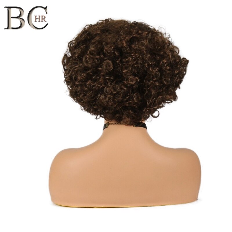 BCHR Afro Deep Curly Wig Short Bob Brown Synthetic Wig for Black Women Natural Realistic 10 Inches Aircabin Machine Made Wig