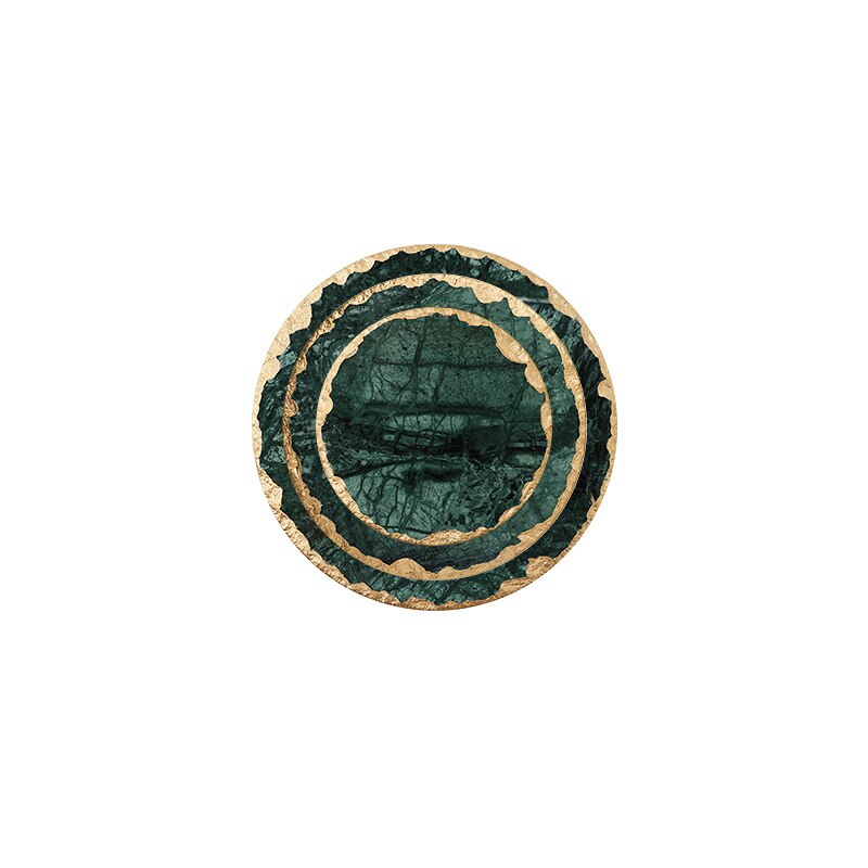 Green round natural marble painted golden table mat coasters insulation mat