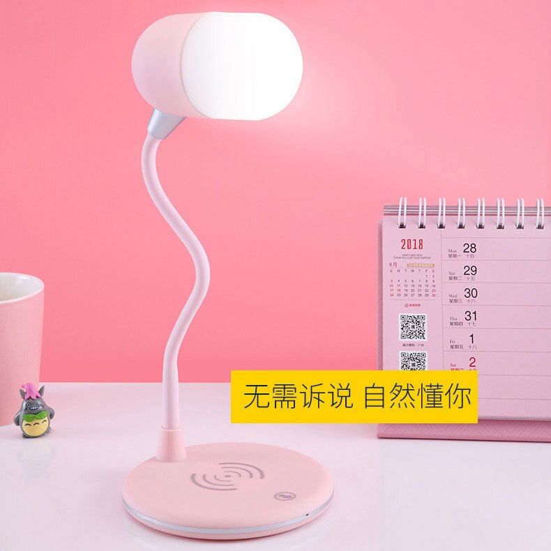 Eqvvol Bluetooth Speaker Mini Loudspeaker LED Bulb Touch Table Lamp Music Playing Color Changing Light Wireless Charging Speaker: Pink