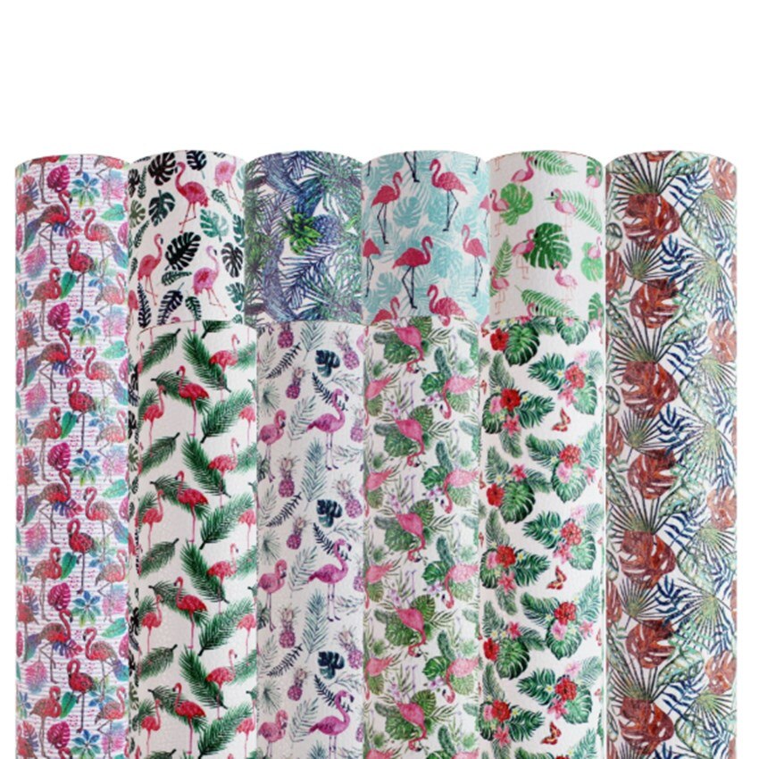 10p synthetische leren stoffen tropische flamingo cactus bedrukte pu imitatie stof voor doe-het-zelf zomer strik vel handgemaakte ambachtelijke decoratie: Default Title