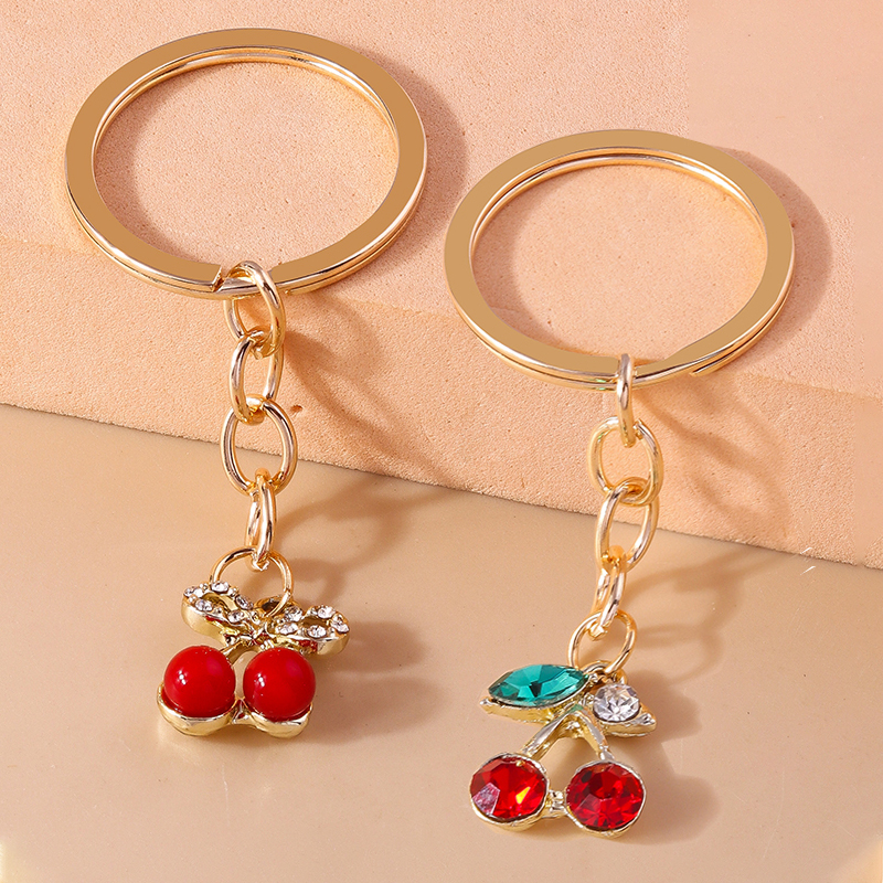 Bella cristallo ciliegia portachiavi strass portachiavi pendenti per le donne ragazze borsetta arredamento incantesimi gioielli fai da te regali