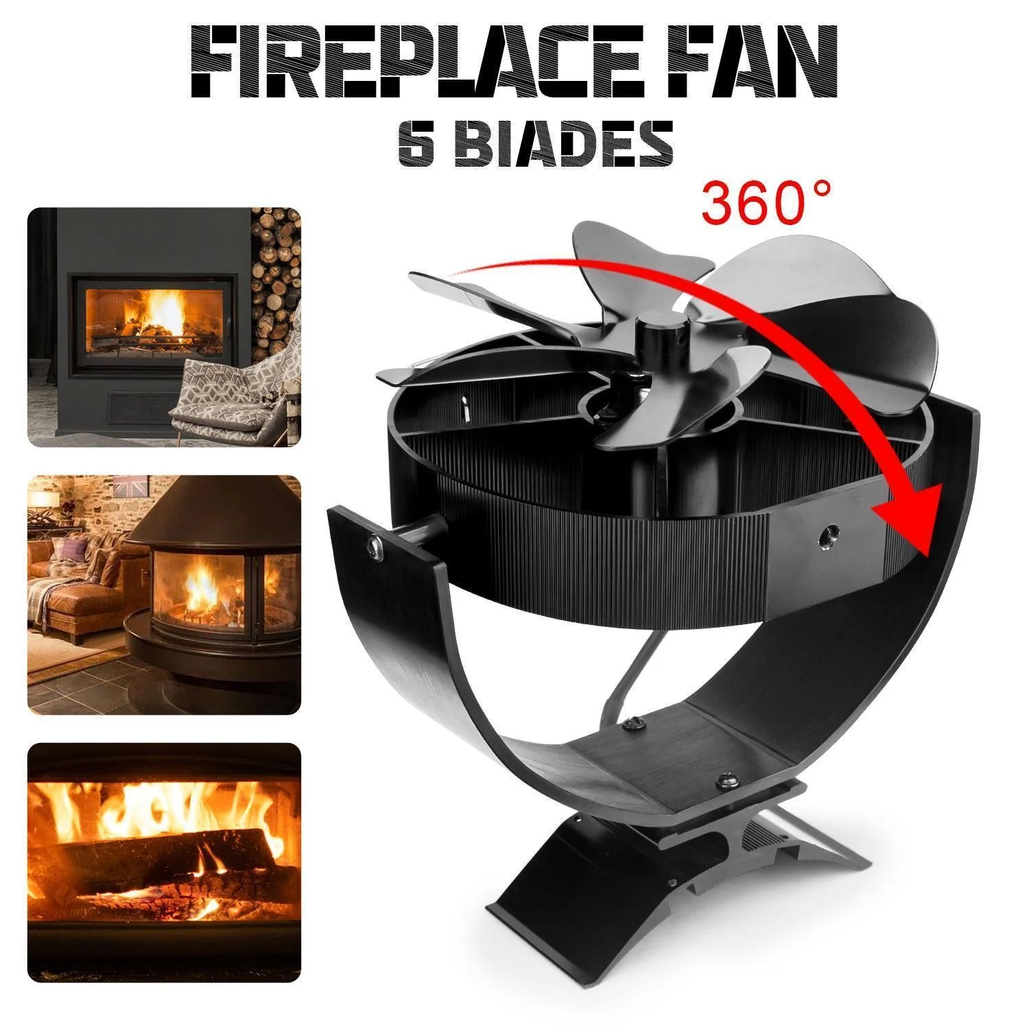6 FlüGel wärme betriebener Ofen Ventilator 360 rotierender Holz brenner Kamin leiser Kamin lüfter Heizung effiziente Wärme verteilung