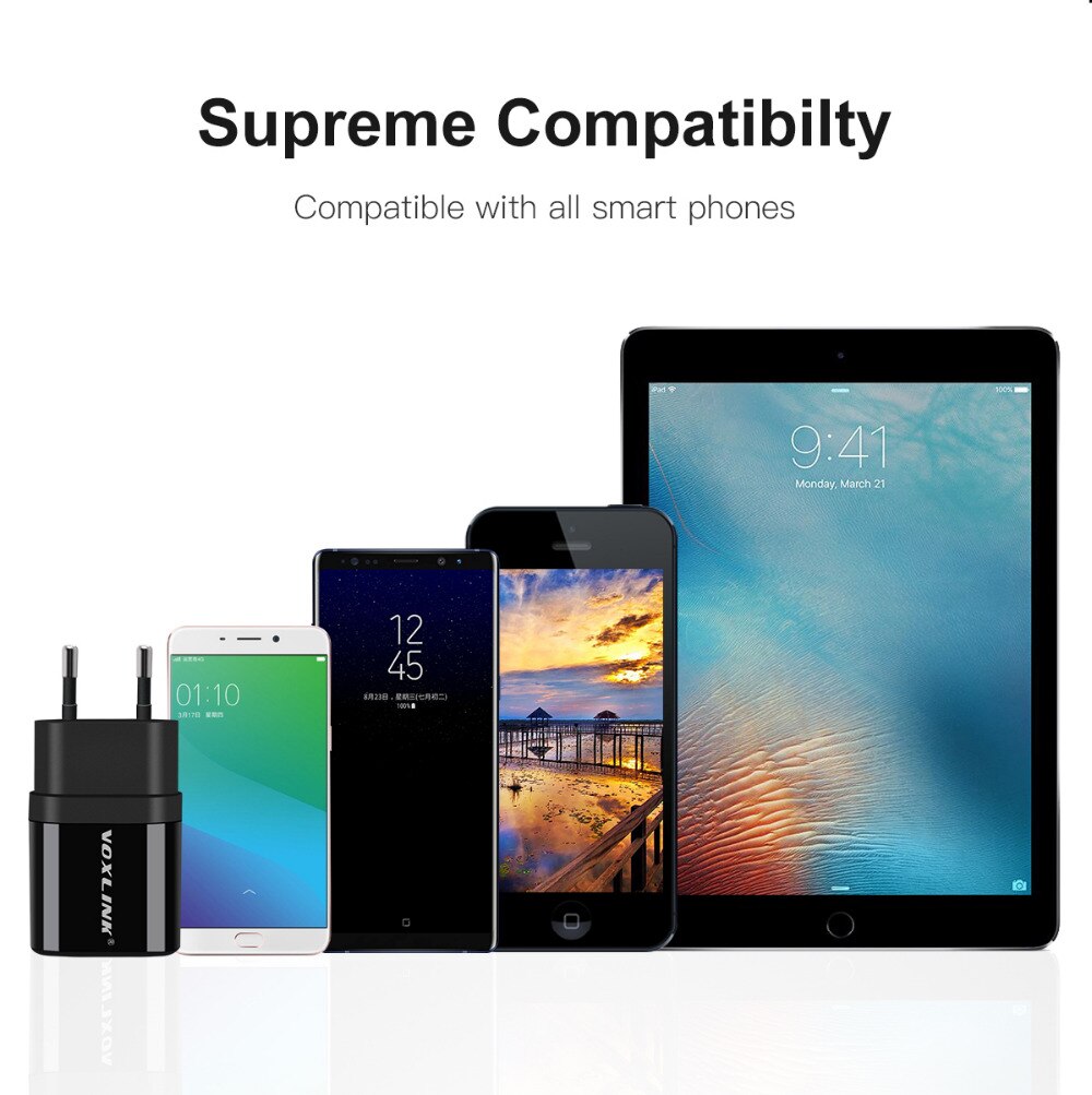 Voxlink usb laturi 5v 2.1a yleiskäyttöinen kannettava matkaseinälaturi iphone x /8/7 plus  /6s plus, ipad pro/air, samsung galaxy
