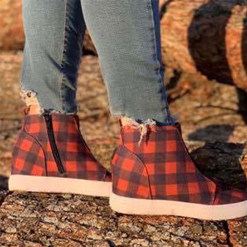 Sneaker voor dames, lengtetoenemende dames, grote maat, 43 rits, geruite damesschoenen met vulkanische afwerking, casual comfortschoenen voor dames