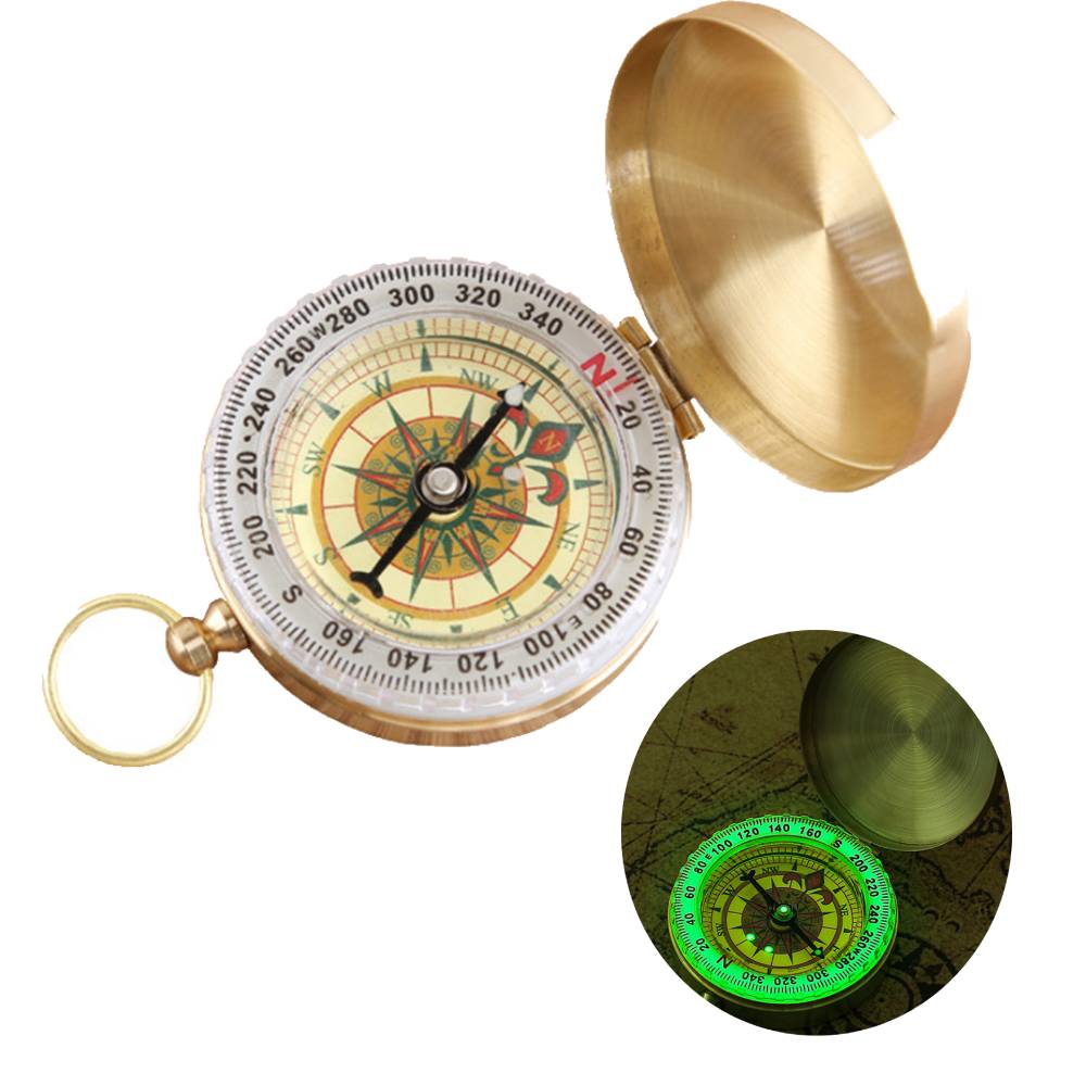 Mini Compass Portable Copper Navigation Compass Outdoor Glowing Flip Compass Camping Hiking Outdoor Activities Navigation
