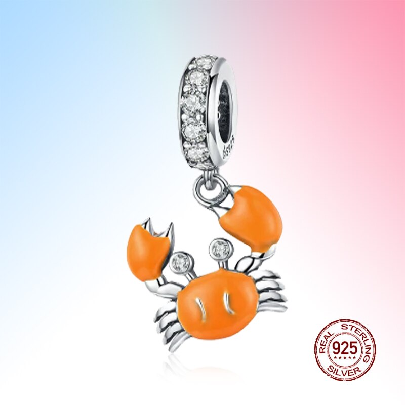 muszla delfin flaming karp placki krab jednorożec urok bijoux emaliowane koraliki 925 srebro oryginalny patelnia bransoletka dama DIY biżuteria: WT0757