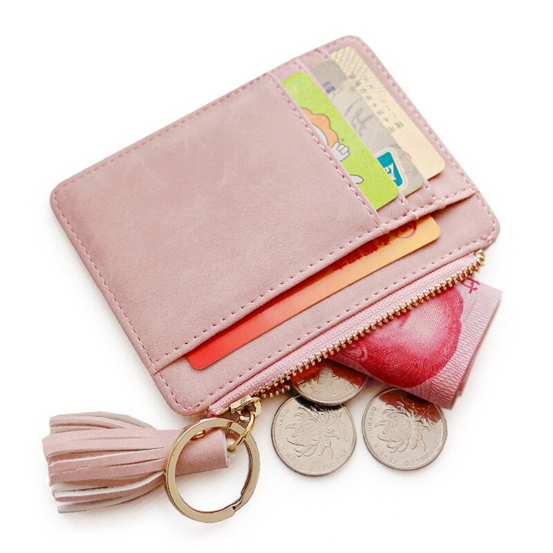 Matt Lederen Mini Kwastje Vrouwen Kaarthouder Leuke Credit ID Card Houders Zipper Wallet Case Change Portemonnee Sleutelhanger Nubuck