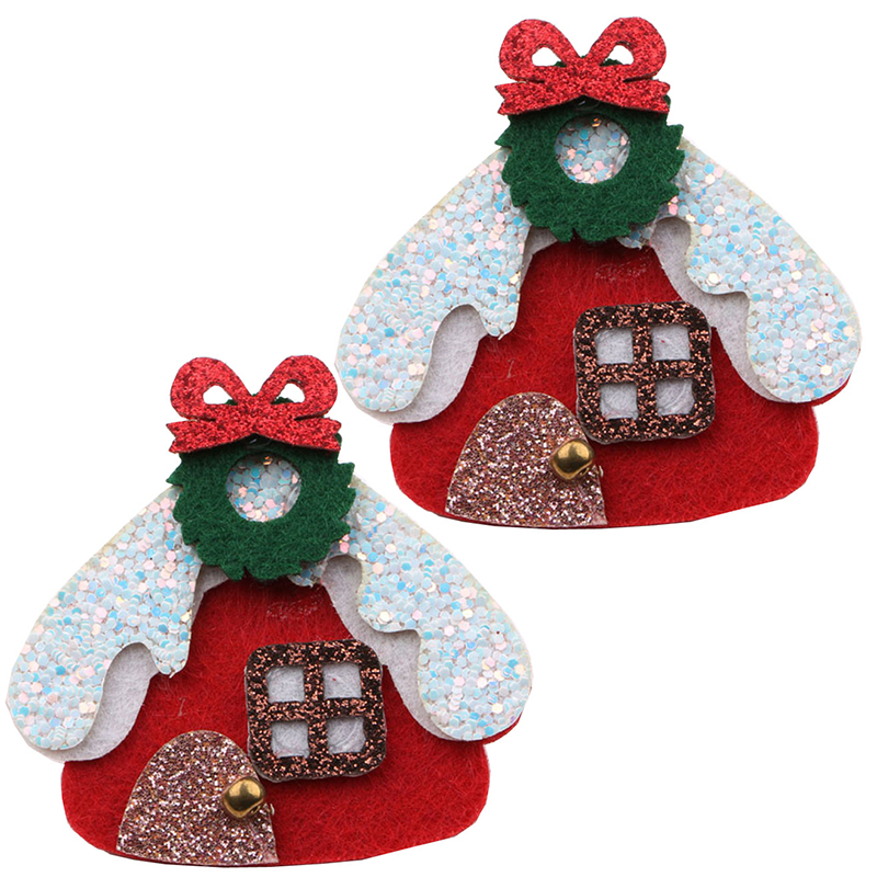 5 Stuks Padded Glitter Kerst Huis Met Applique Voor Diy Kleding Hoofddeksels Haarband Decor Craft Supplies