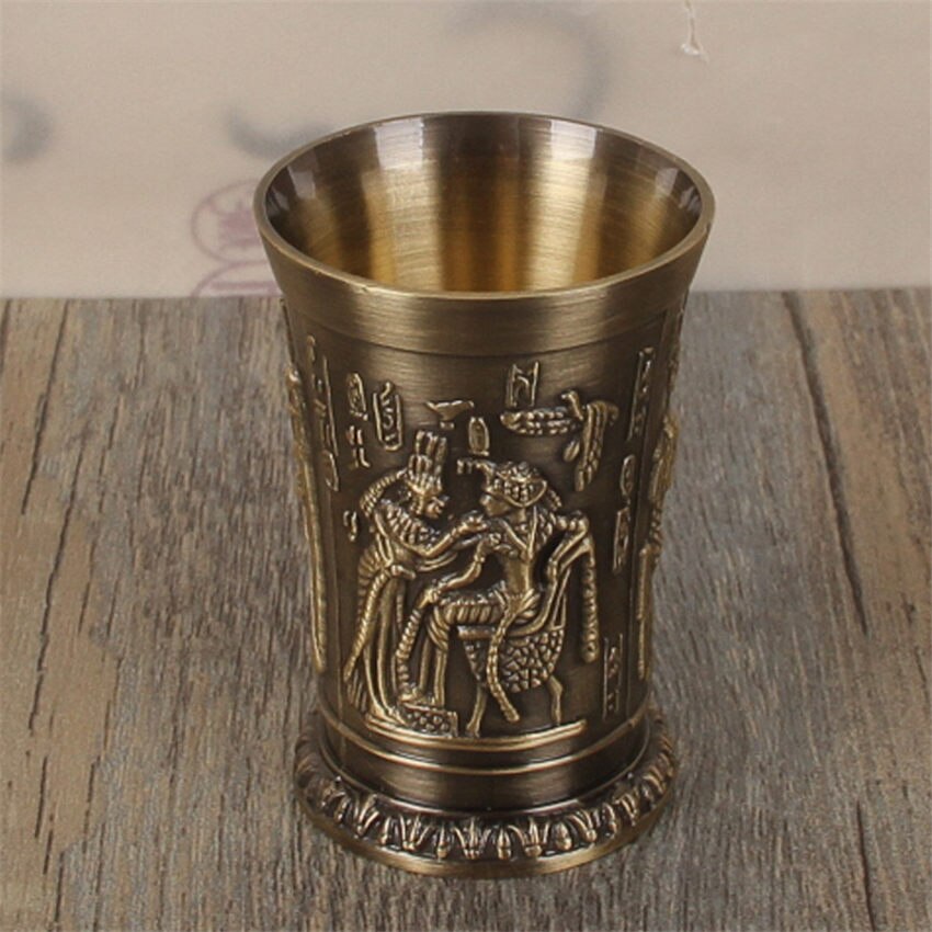 Retro Antigo Egito Metal Tiro copo de Vidro Home Bar Cocktail Licor Copo De Cobre Curto Copos de Vinho Do Faraó Ramsés Cleópatra RA Deus: B