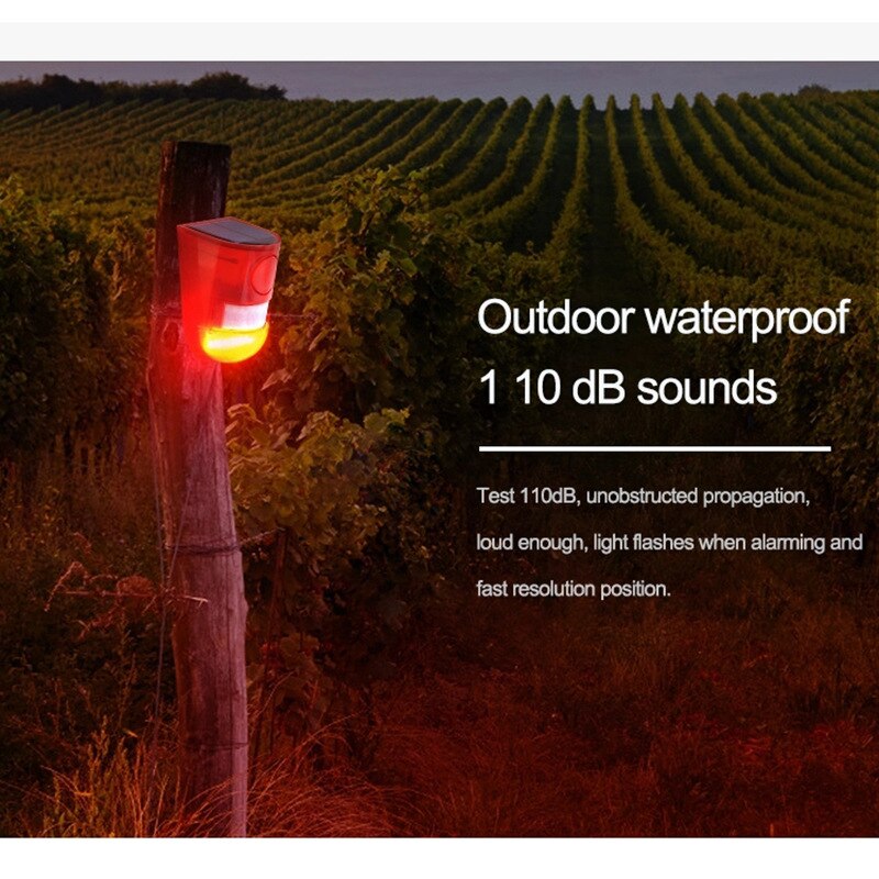 Solar Powered Sound Alarm Light Flashing LED Light Security Alarm System For Home Villa Farm Hacienda Outdoor Animal Repeller