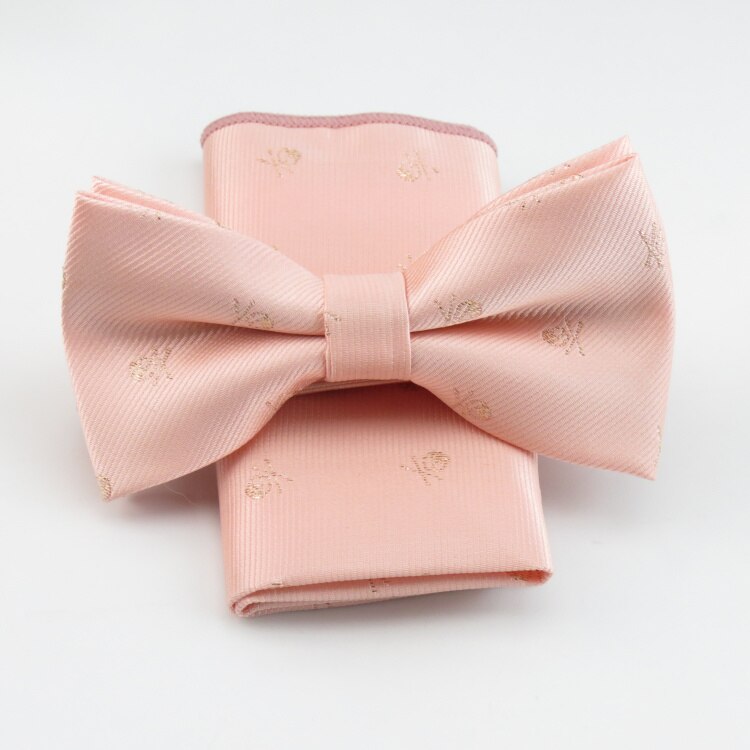 Ljus orange rosa slips setguld skalle fluga liten fickhandduk grunt rosa smala slipsar cravata mans slips: Bowtie fickficka