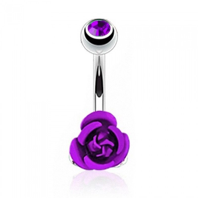 Stainless Steel Flower Rose Piercing Belly Button Ring Barbell Body Jewelry Women Dancing Body Chains Plug M8694: 1