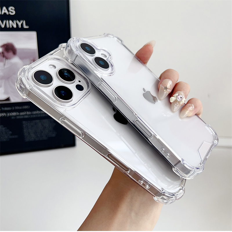 Luxo transparente à prova de choque armadura caso para iphone 16 15 14 13 12 11 pro xs max xr 7 8 plus silicone pára-choques capa dura acrílica