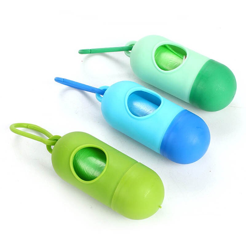 Pill Shape Pet Dog Poop Bag Dispenser Waste Garbage Bags Carrier Holder Dispenser + 1roll Poop Bags Set Pet Dog Waste Poop Bags