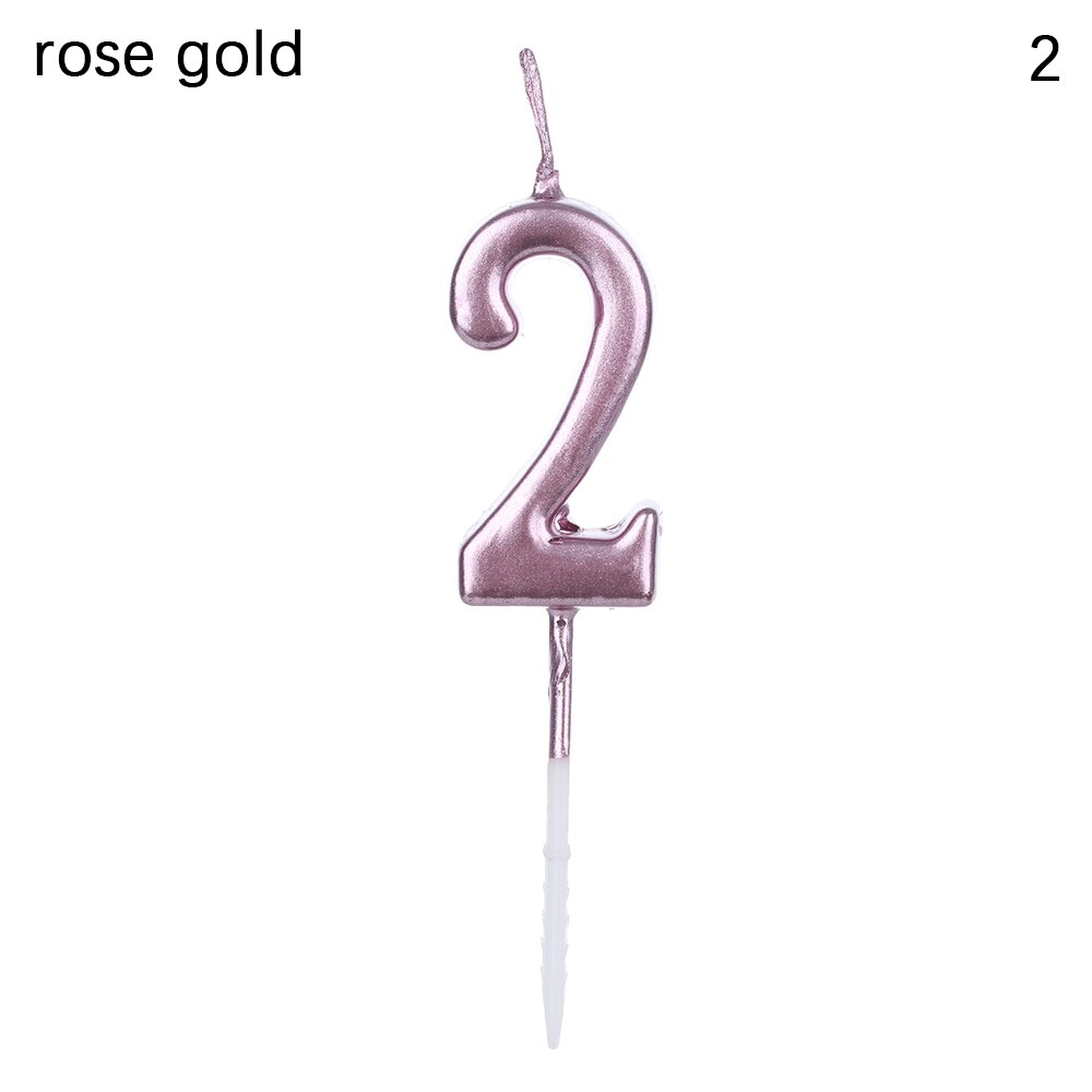 1PC 0-9 Number Candles Cake Topper Rose Gold Sliver Wax Cupcake Decor Cake Ornaments Party Supplies Accessory Crafts: RG 2