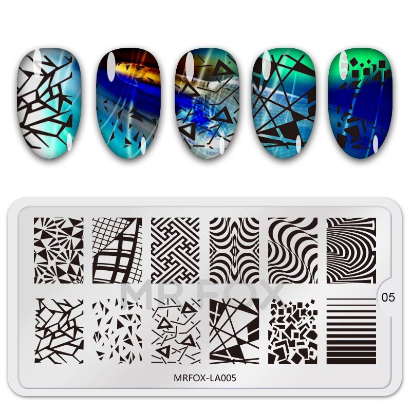 Pochoirs de manucure assiettes à ongles, en acier inoxydable à la couleur de la manucure Image de bricolage imprimante d'image modèles de plaques de marquage à ongles de 6.5*12.5CM: MRFOX-LA05