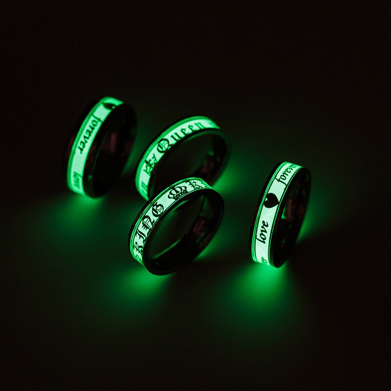 Luminous Titanium Steel Couple Ring Golden Crown Her King His Queen Husband and Wife Jewelry Anniversary Valentine's Day