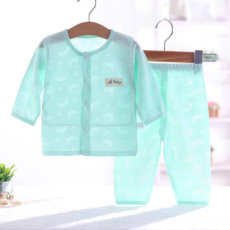 Zomer Pasgeboren Baby Jongen Baby Ondergoed Katoen Dunne Airconditioning Kleding Pyjama Kinderen Pak Baby Outfit: green / 3T