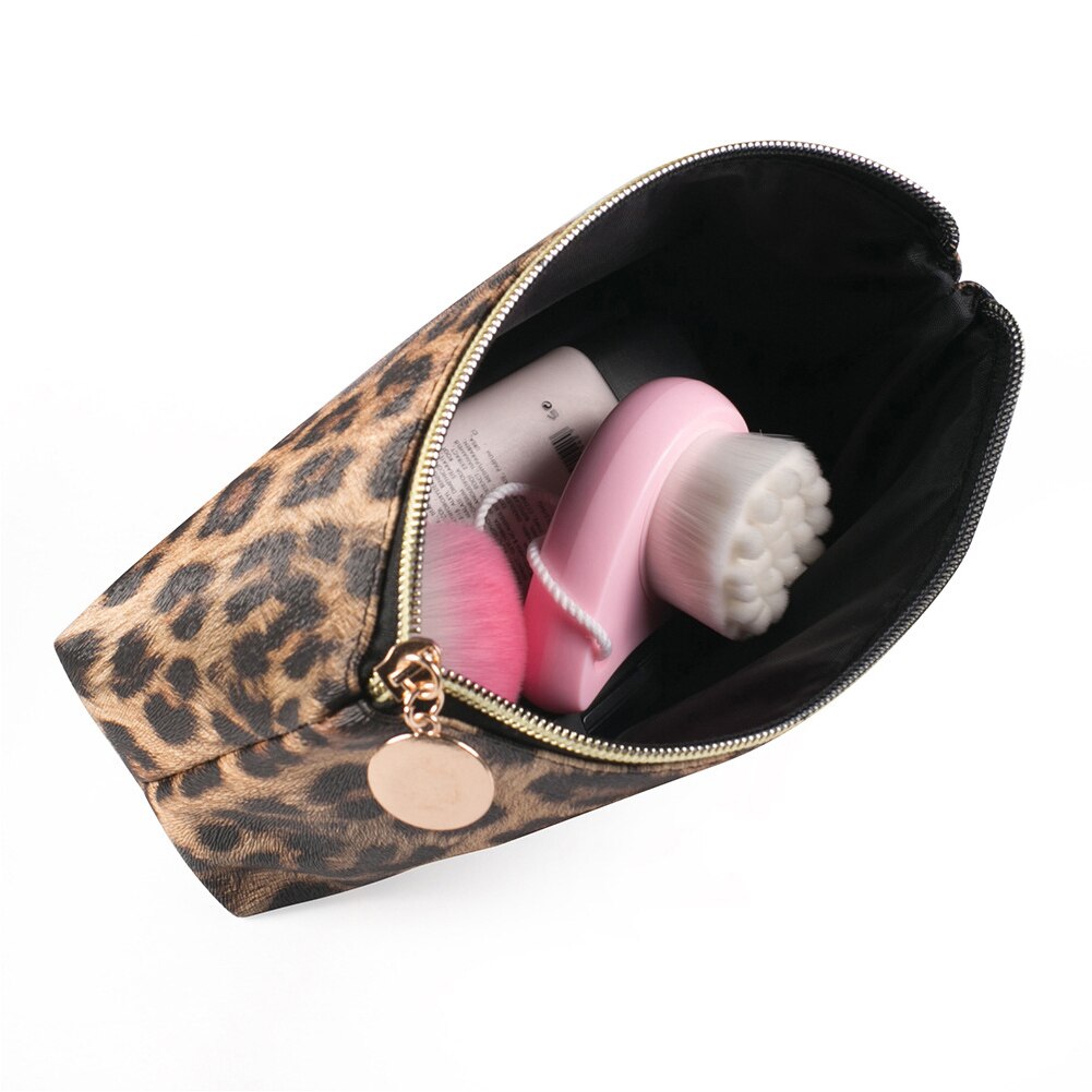 Frauen machen-hoch PU Leder Praktische Große Kapazität Organizer Multifunktionale Kosmetik Tasche Leopard drucken Lagerung Beutel