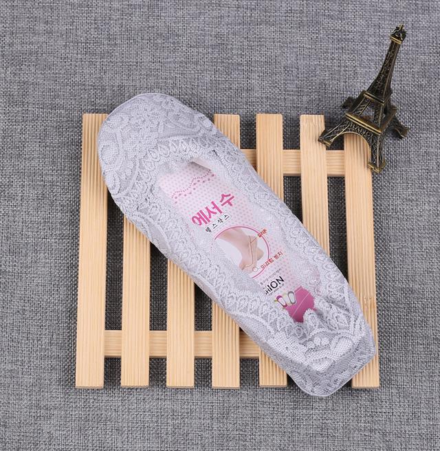 Calcetines invisibles de encaje para mujer, medias de silicona antideslizantes de 360 grados, 10 par/lote: gray
