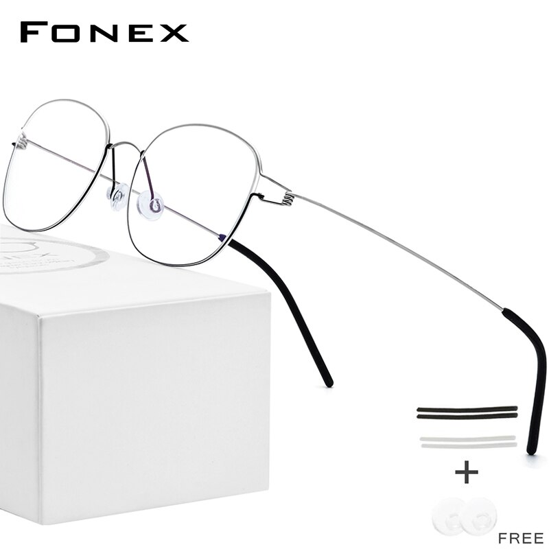 Fonex titanium legering briller ramme mænd recept briller koreanske danmark kvinder nærsynethed optisk ramme skrueløs briller 98618: Sølv sort