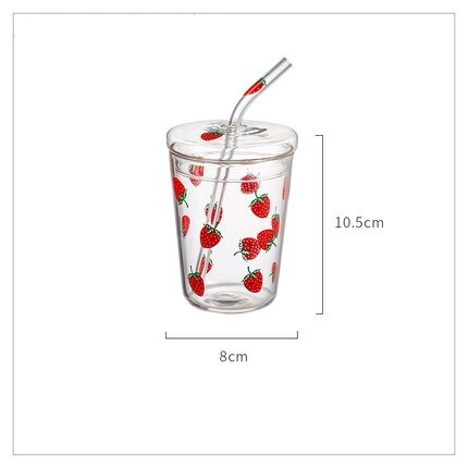 Ins Aardbei Glas Water Cup Kleine Diasy Water Cup Met Matched Cover En Stro 350 Ml Water Melk Jucie glas: Strawberry01