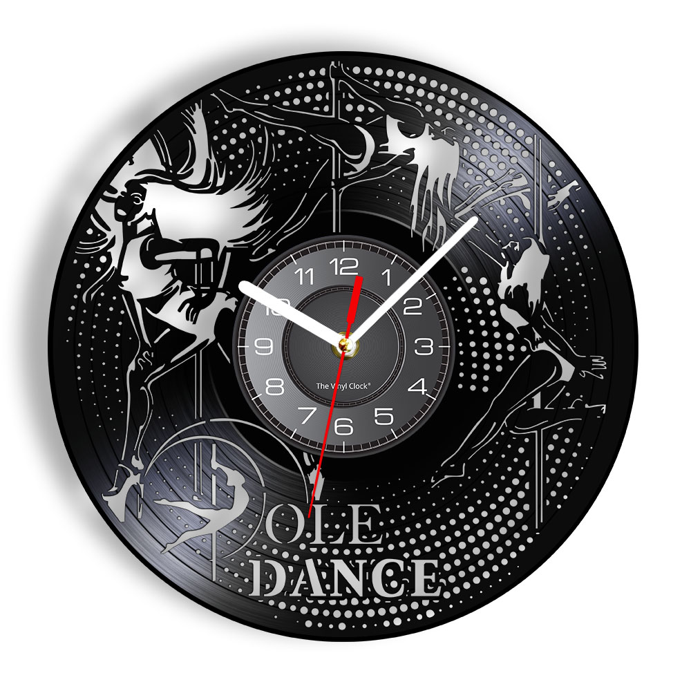 Reloj de pared con disco de vinilo de Pole Dance, arte de pared Vintage para Club nocturno, decoración de tubo de acero, reloj de pared de baile hecho a mano, de bailarinas: Without LED