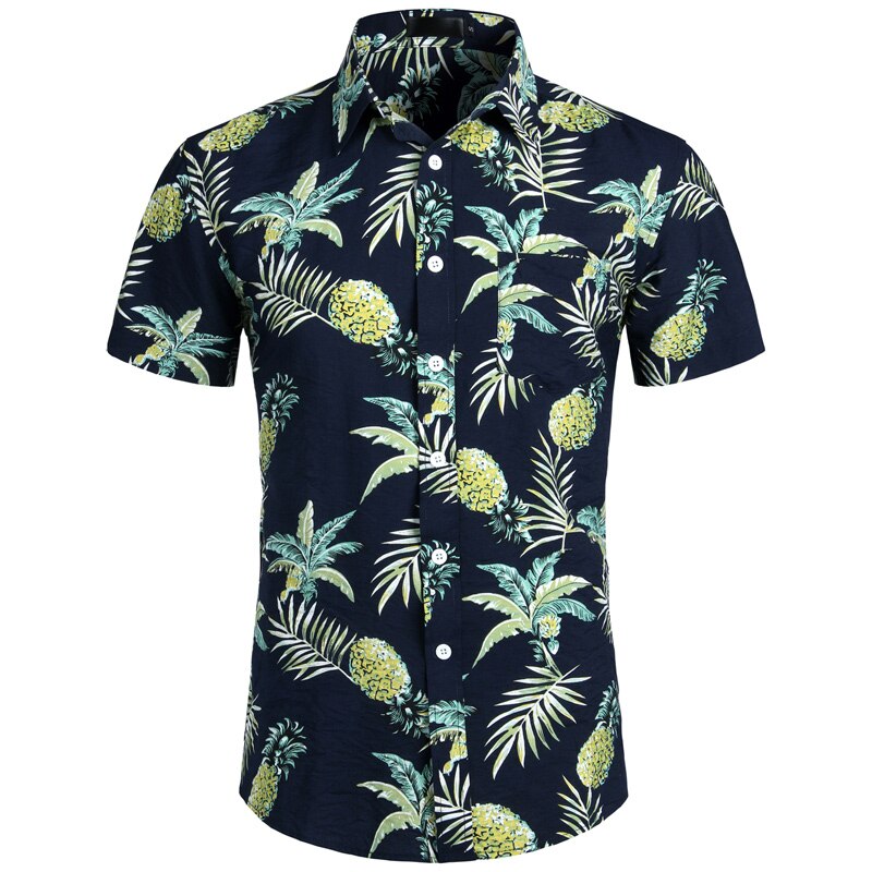 Chemise ananas blanc hommes été à manches courtes hommes plage Hawaii chemises chemises hawaïennes décontracté Chemise Homme Camisa Masculina XXL
