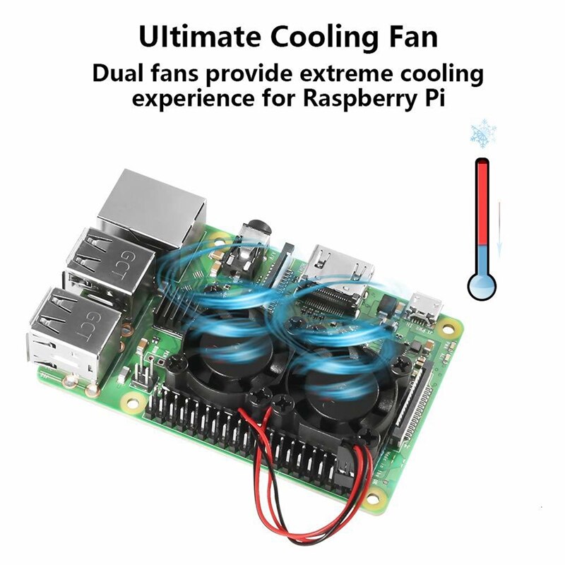 Refroidisseur pour Raspberry Pi 4 modèle B 4B/3B +, Double ventilateur avec dissipateur de chaleur