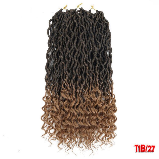 Youngther Wavy Goddess Locs Curly Crochet Braids Synthetic Crochet Braids Ombre Braiding Hair Faux Locks 18 inch: t27