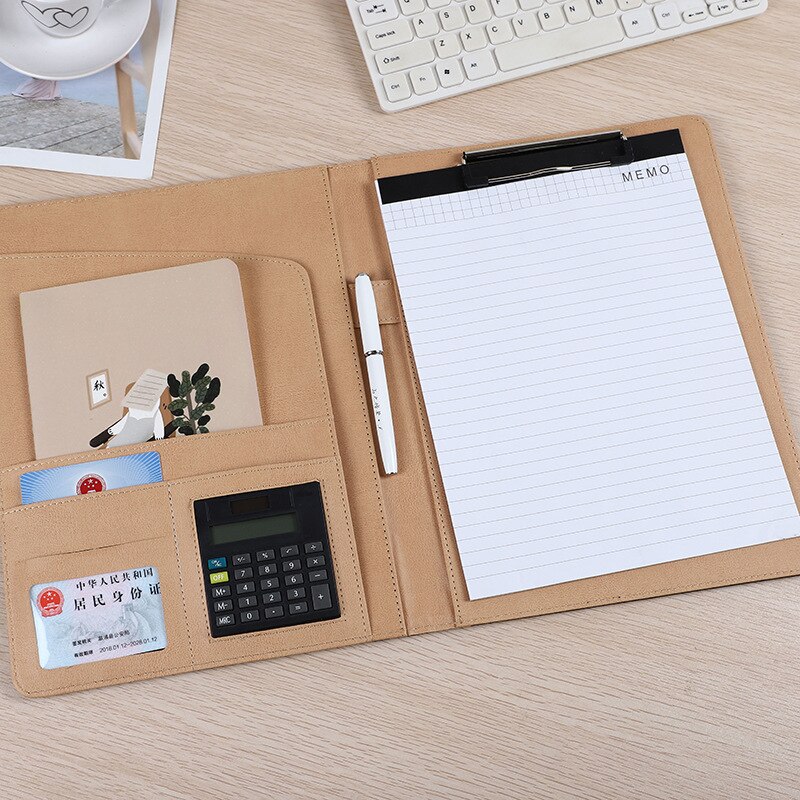 Pasta de arquivo de negócios com calculadora memorando multifuncional organizador gerente de documentos padfolio pasta saco material escritório