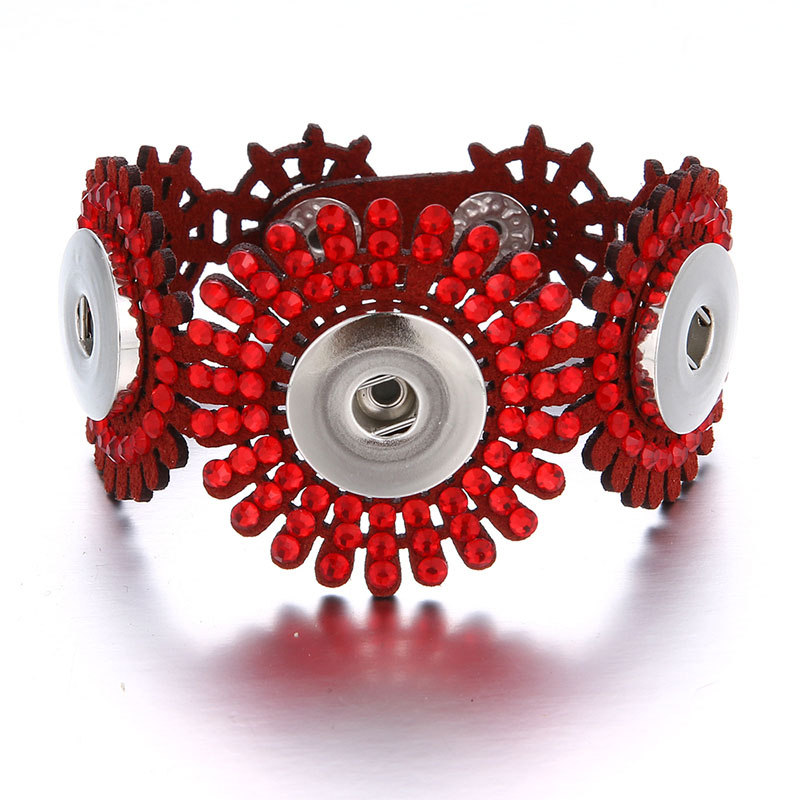 cristal beauté velours doux Snap bracelet 19 cm 3 boutons fit 18 MM snap boutons snap bijoux SE0209 gros: red