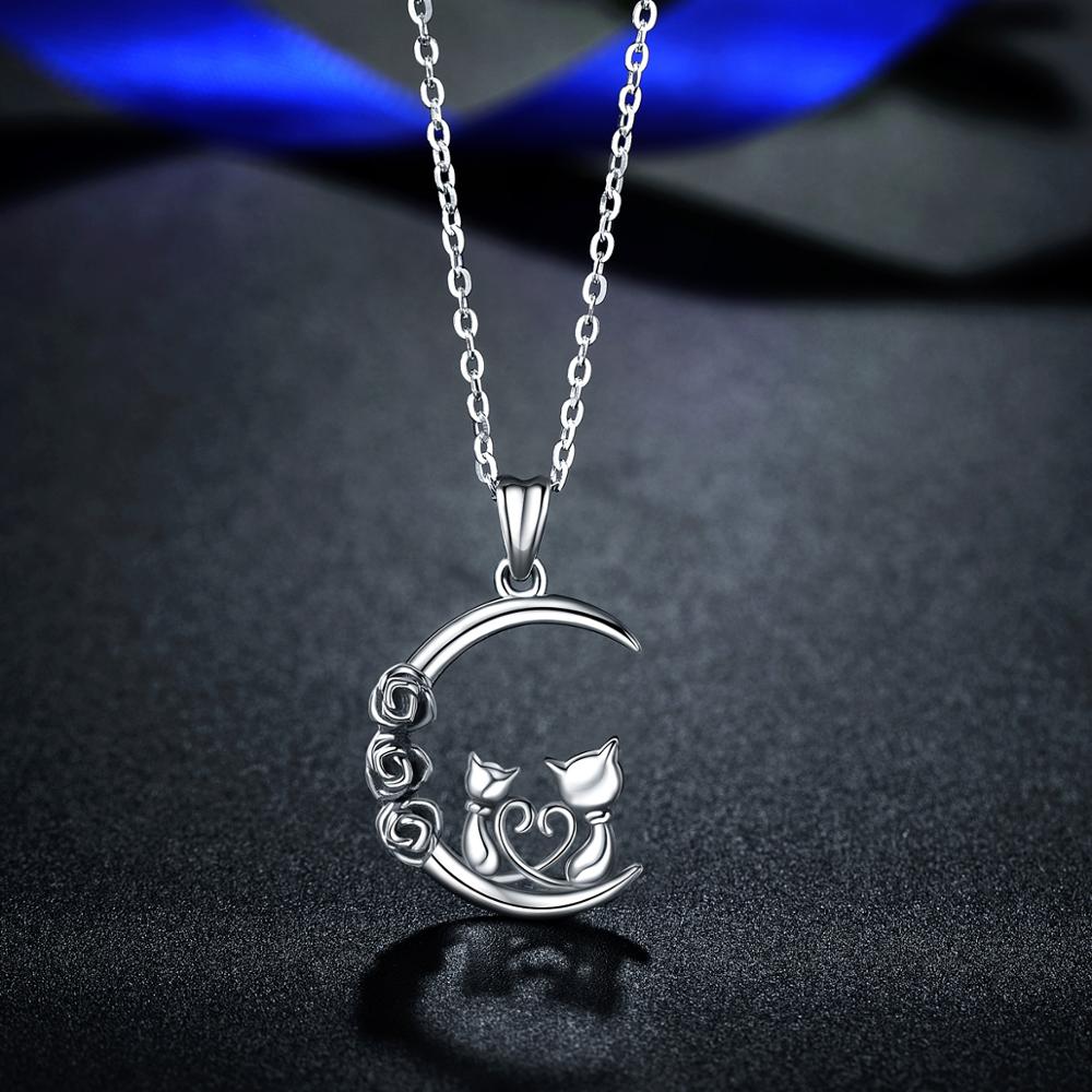 Eudora − collier pendentif en argent Sterling pour femmes, deux chats, trois roses, noir, bijoux Animal, , saint-valentin, meilleur , D483
