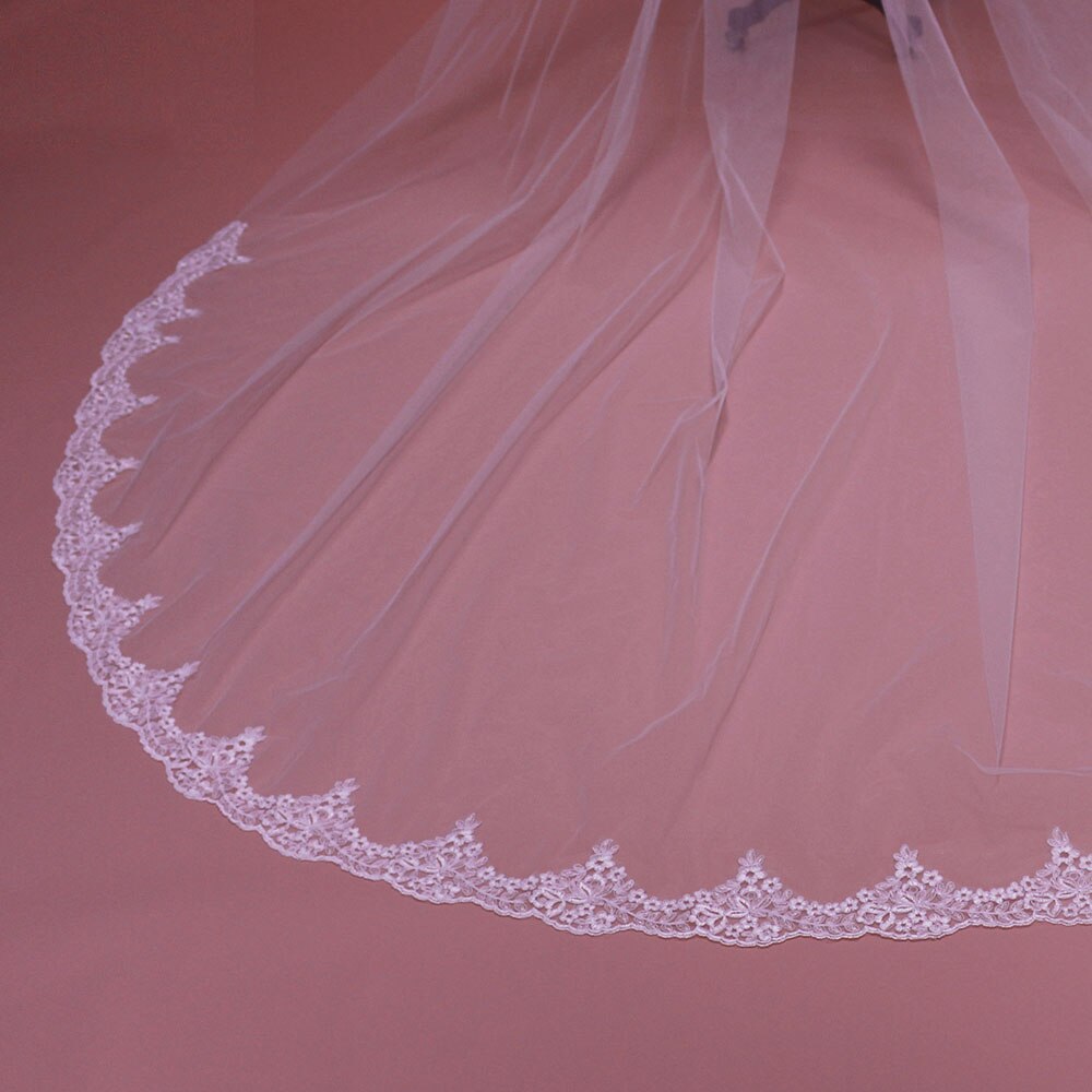 Nuovo Arrivo 3 Metri di Lunghezza Da Sposa In Pizzo Velo con il Pettine Bianco Avorio Uno Strato Cattedrale Velo Da Sposa Accessori Da Sposa