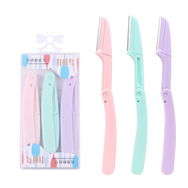 Karsyngirl 3pcs Vouw Wenkbrauw Trimmer Schaar Haar Remover Wenkbrauw Kam Scheermes Wenkbrauw Clip Makeup Tools Gezicht Scheermes voor Vrouwen: Geborsteld Chroom
