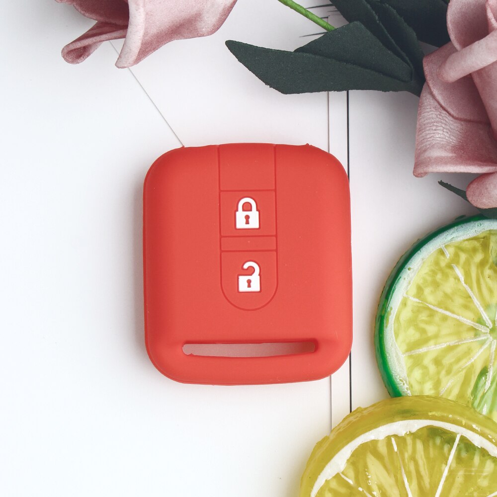 Dandkey siliconen sleutelhoes voor nissan qashqai micra navara almera note x-trail qashqai fob 2 knoppen afstandsbediening autosleutel styling: Rood