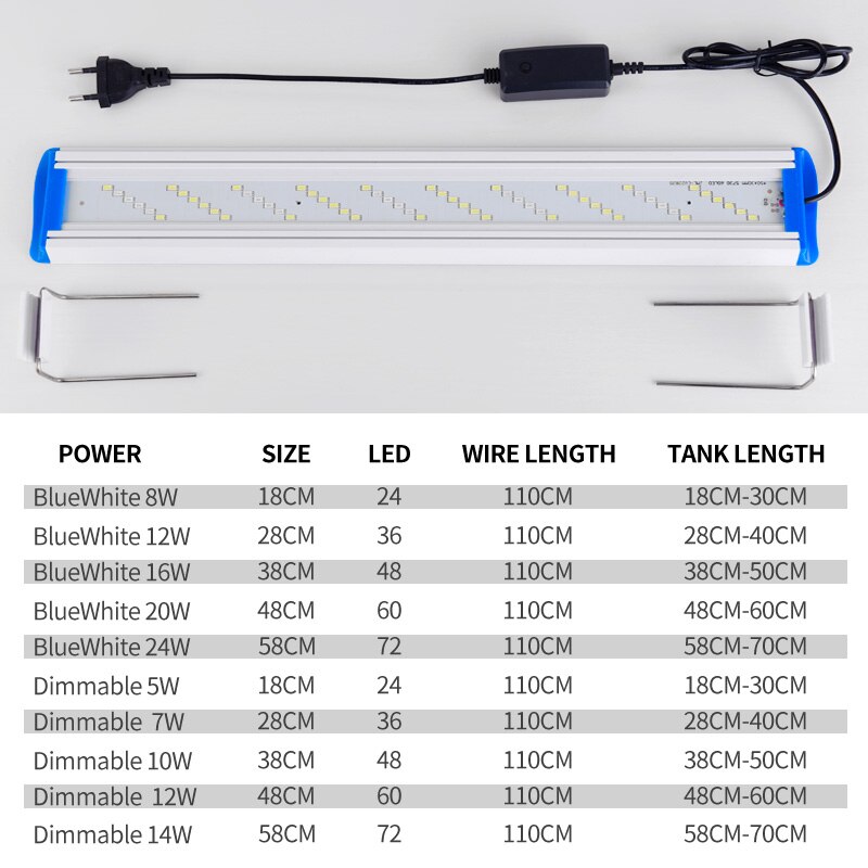 Super Slim LEDs Aquarium Lighting Aquatic Plant Light 18-70CM Extensible Waterproof Clip on Lamp For Fish Tank 220-240V