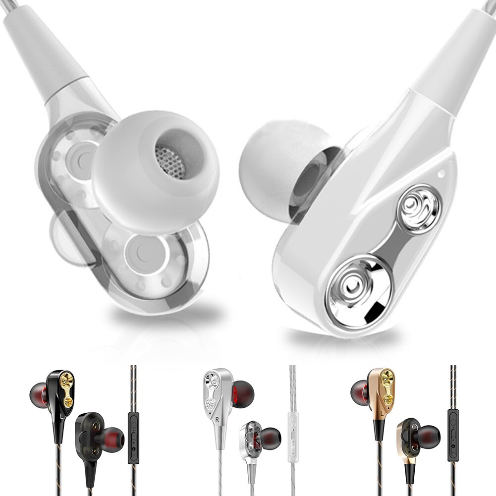 3.5mm Headphones Headset In-Ear Bass Dual Driver Earphones Stereo Hands Free Gaming Earbuds With Microphone