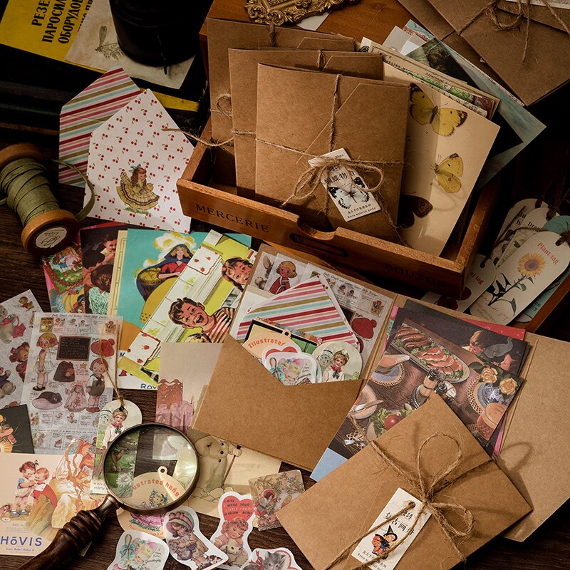 30 unids/lote decorativo Vintage Scrapbooking material DIY conjunto diario álbum Retro etiquetas Collage material de papel hecho a mano artesanía