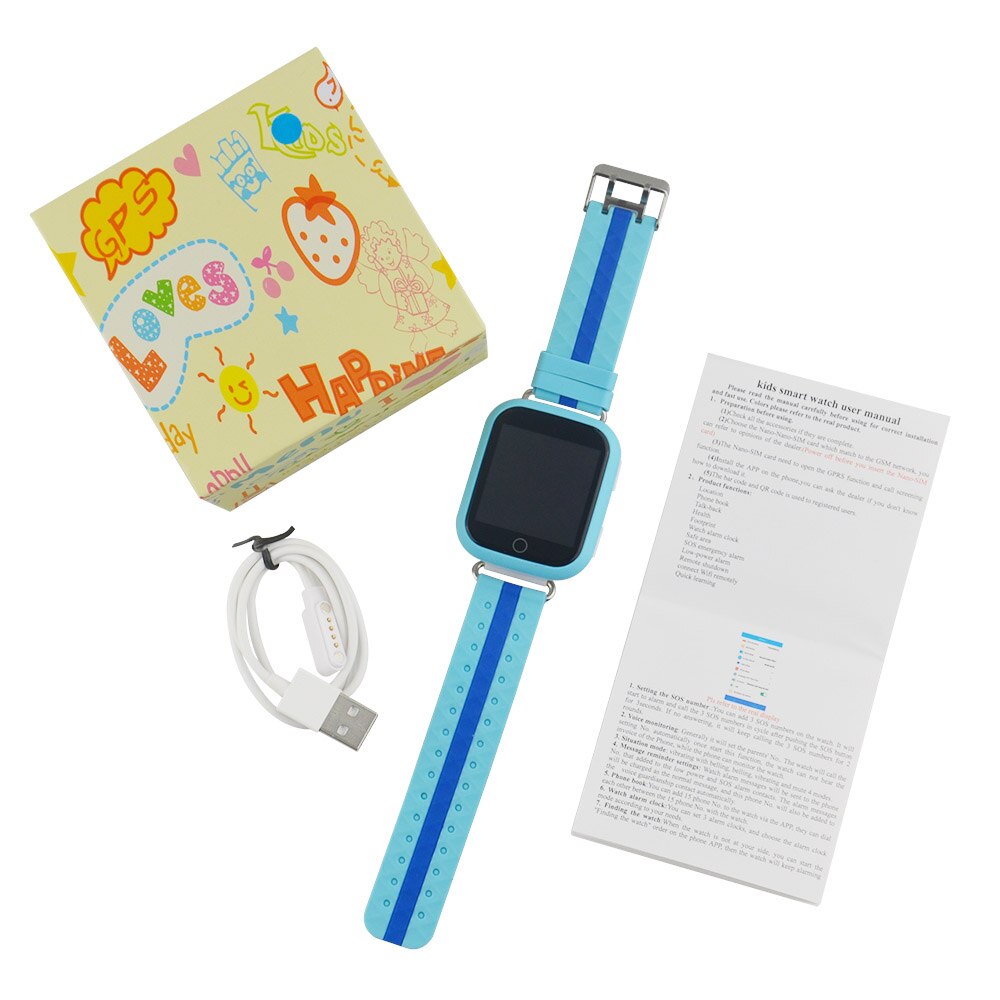 Gps baby smartwatch  q100 1.54 tommer berøringsskærm sos opkaldspositioneringsenhed sporer børnesikkerhed: Blå med kasse