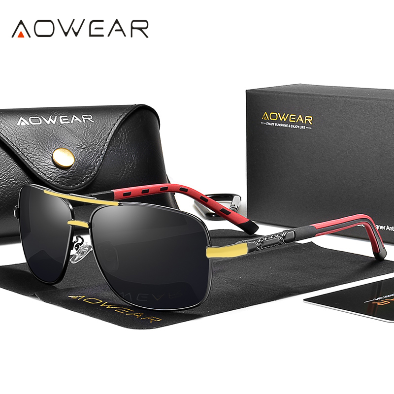 AOWEAR-Óculos de sol retro polarizados para homens e mulheres, UV400, óculos de sol vintage, óculos espelho unisex com estojo, dirigindo