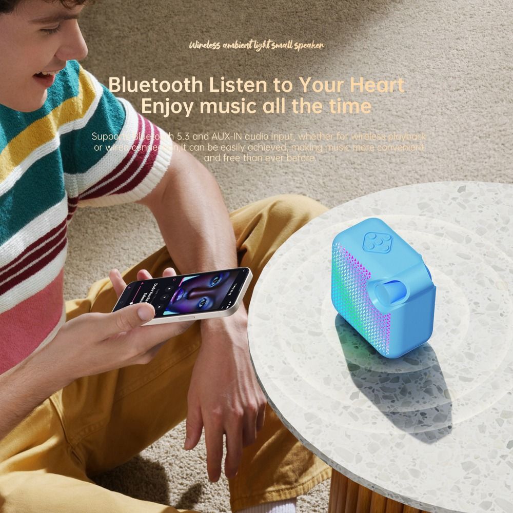 Mini kannettava bluetooth-kaiutin tunnelmalampulla stereoääni subwoofer langaton äänilaatikko korkea ääni superbasso