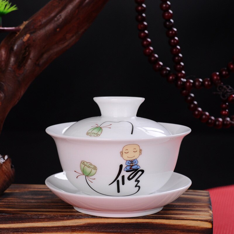 Hvid porcelæn te terrin kop,gaiwan te porcelæn grydesæt rejse smuk elkedel håndmalet låg skål te sæt 120ml
