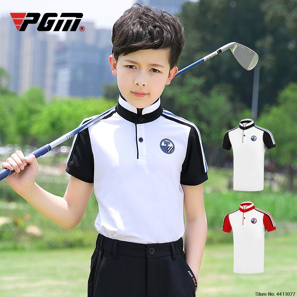 Børn anti-sved golf træning t-shirts drenge teenager kortærmet t-shirt åndbar knap krave fitness toppe  d0781