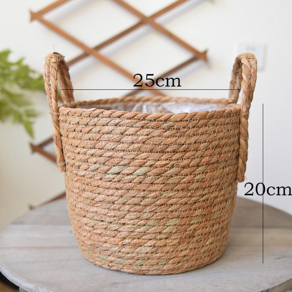 Handwoven Mand Hand Plant Mand Geweven Stro Mand Desktop Opbergmanden Voor Bloempot Vloer Indoor Plant Woondecoratie: 20x25cm