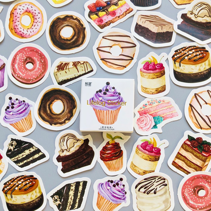 45pcs /Box Sweet Cake Dessert Adhesive Stickers Decorative Stick Label