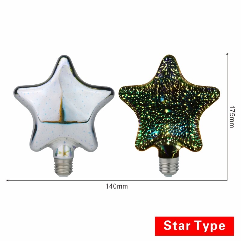 Bombilla Led decoración 3D bombilla 220V ST64 G95 G80 G125 A60 E27 luces navideñas novedad Lamparas: Star