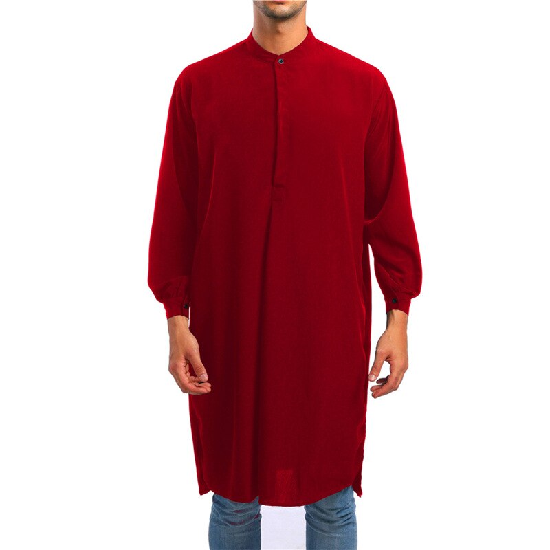Arabische jubba thobe voor mannen, karftan, lange mouwen, effen gewaad, ramadam, moslim, dubai, eid mubarak abaya, islamitische kleding: Rood / Xl