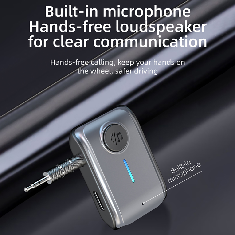 Bluetooth 5.3 Car Receiver Adapter 3.5mm AUX Jacks for Car Speaker Headset Audio Music Receiver Hands Free Bluetooth 5.3 Adapter