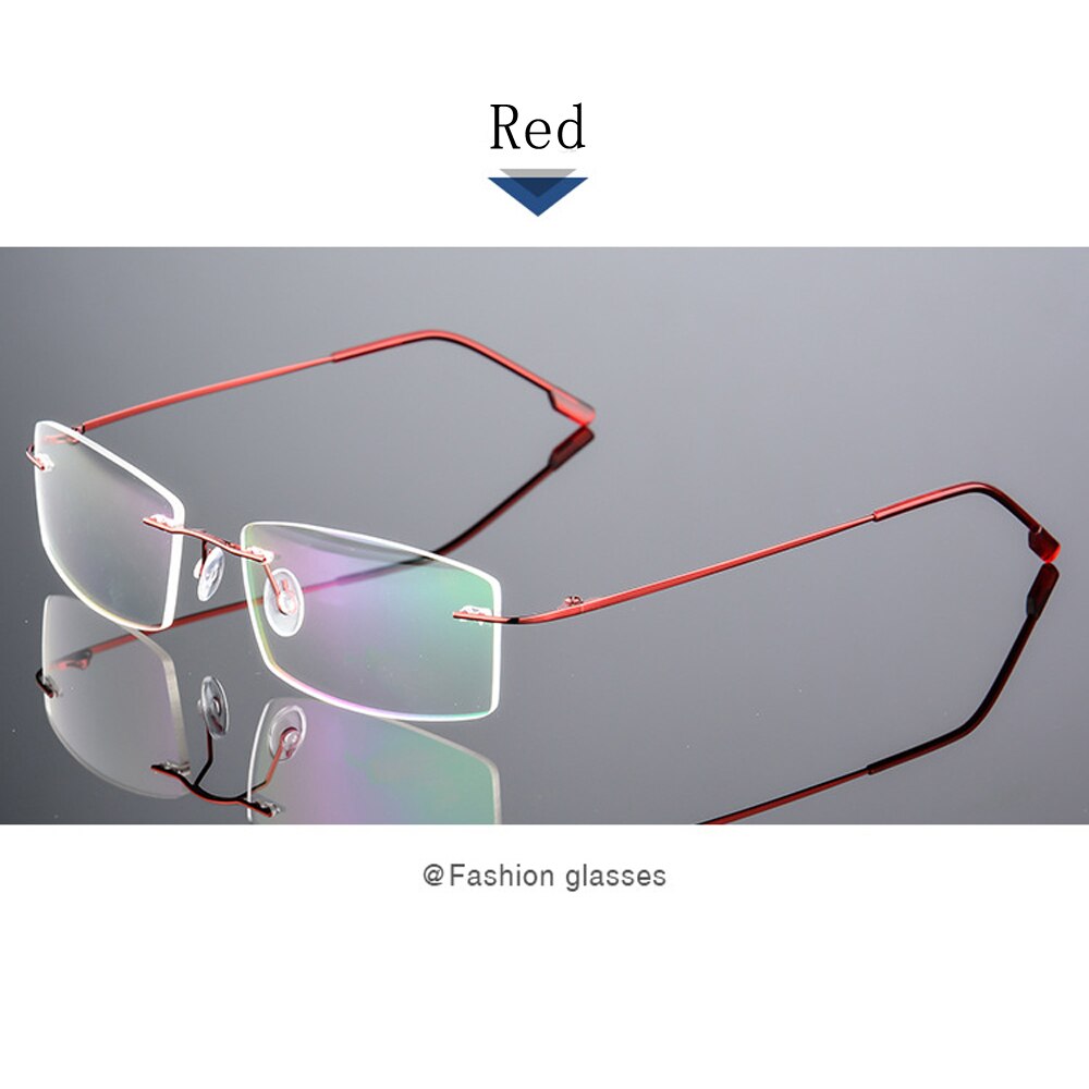 Optical Glasses Frame Men Women Rimless Titanium Eyewear Blue Light Blocking Glasses Square Eyeglasses Trending Products: Red